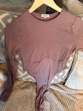 Heart Hips Mauve Ribbed Long-Sleeve Bodysuit with high sides